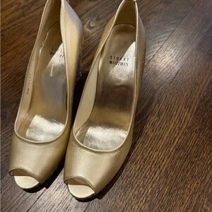 Stuart Weitzman Gold Peep-Toe Heels